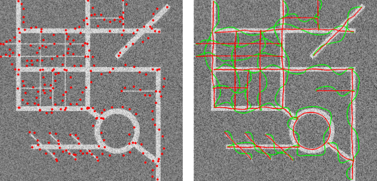 alt-Synthetic SAR image and the starting-points before and after Snakes.